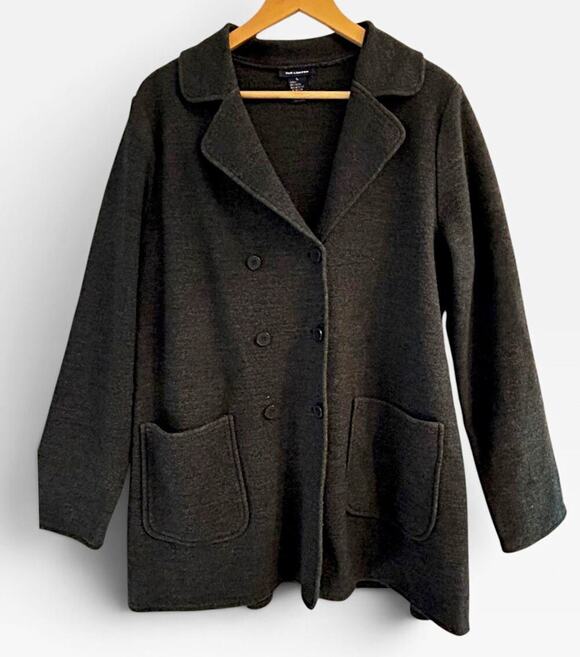 The Limited Jackets & Blazers - The Limited Women Dark Gray Wool Blend Pea Coat Sz L Cottagecore Cabincore Fall